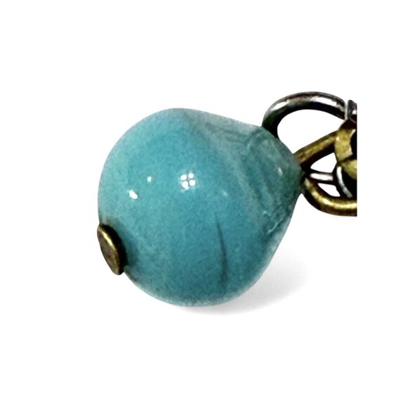 Vintage Turquoise Swirl Glass Bead Dangle Earrings - Picture 7 of 8